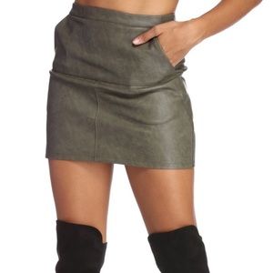 Sleek Faux Leather Olive Green Mini Skirt
